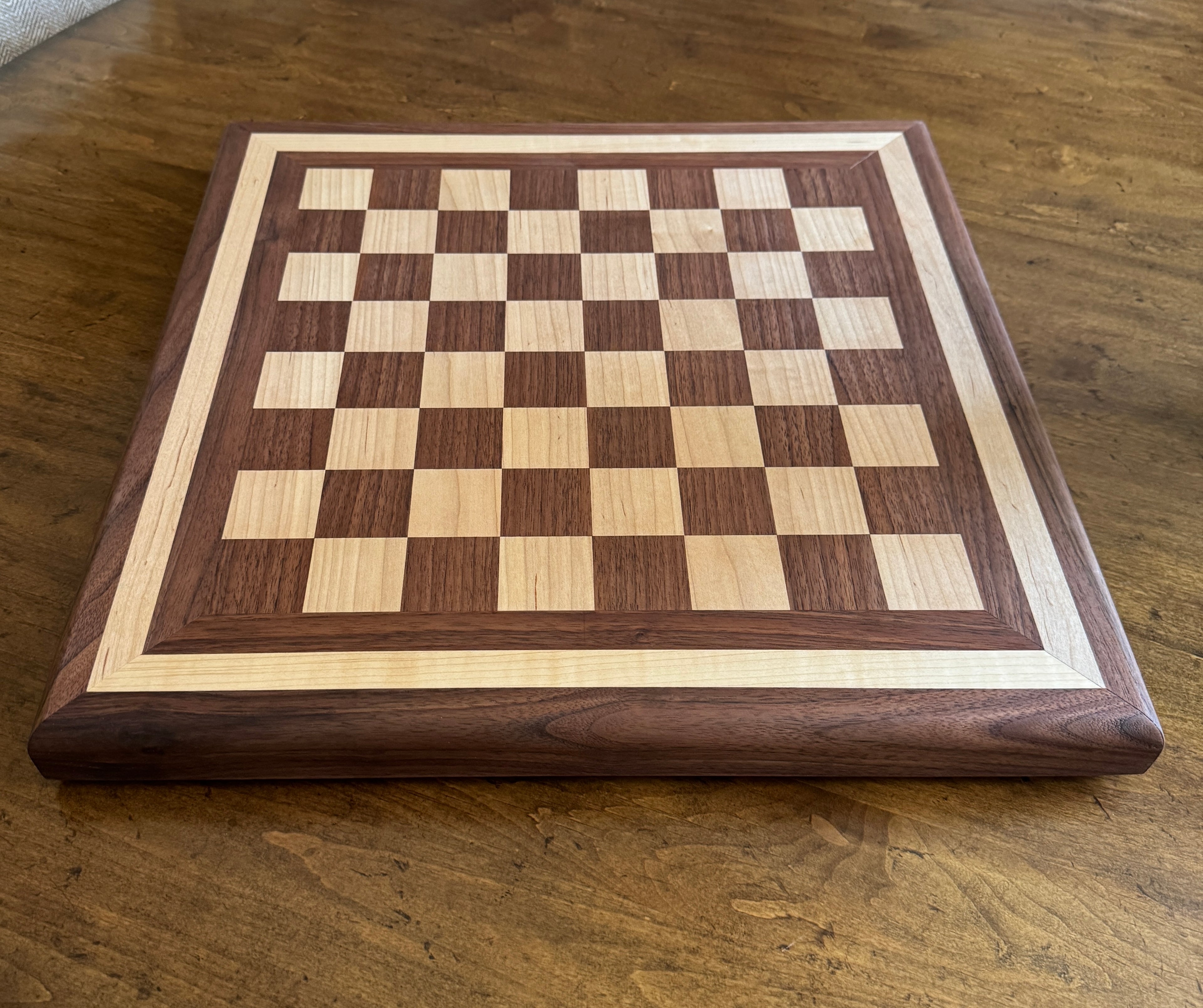 Custom walnut and maple chess board